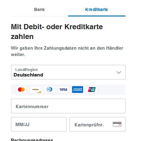 Paypal per Kreditkarte